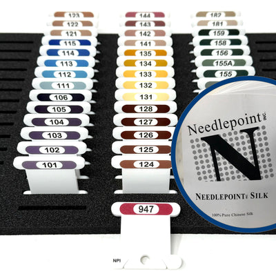 NPI - 3mm acrylic bobbins for Needlepoint Inc. Silks  | Printed number and colour swatch | x476 bobbins