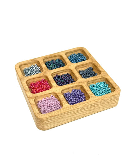 Small Magnetic Solid Wood Modular Tray | Bead Tray with 9 compartments