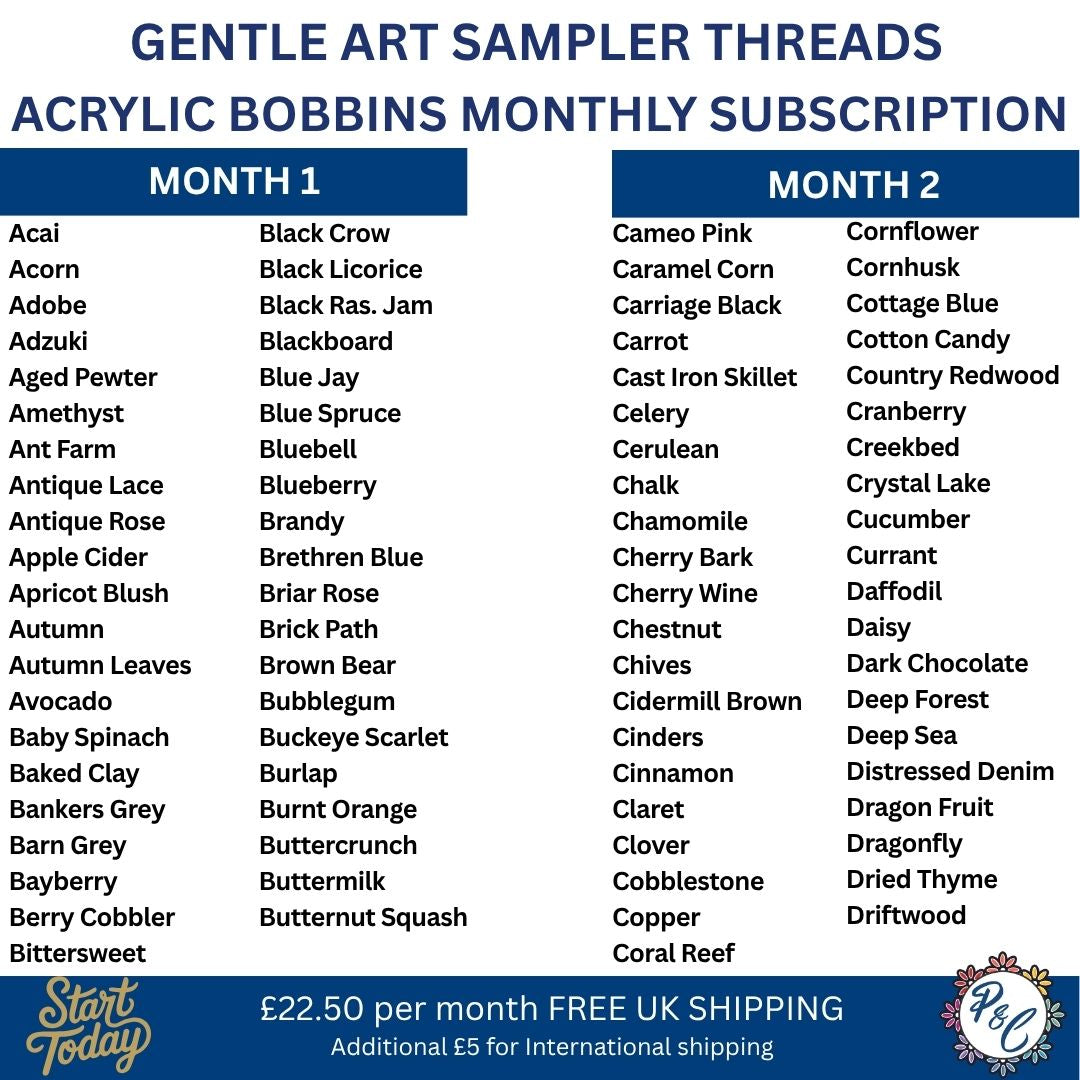 Gentle Art Sampler Acrylic Bobbin Club (6 months)