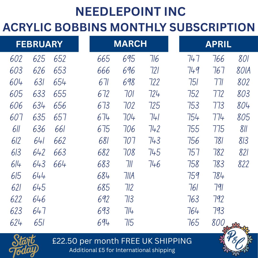 Needlepoint Inc Acrylic Bobbin Club (12 months)