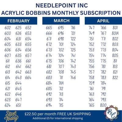 Needlepoint Inc Acrylic Bobbin Club (12 months)