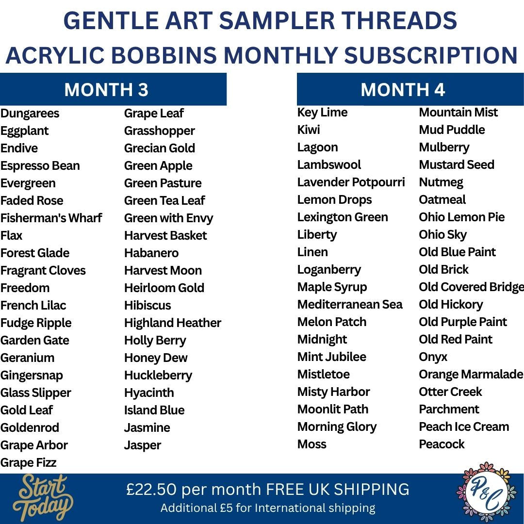 Gentle Art Sampler Acrylic Bobbin Club (6 months)