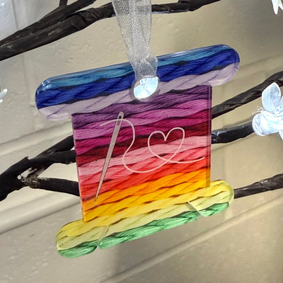 Rainbow Thread Bobbin Acrylic Tree Decoration