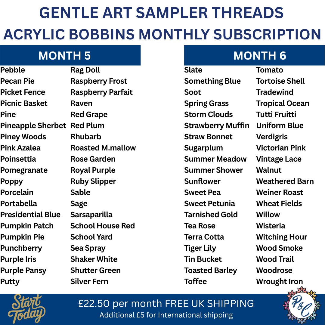 Gentle Art Sampler Acrylic Bobbin Club (6 months)