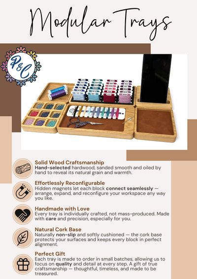 Magnetic Solid Wood Modular Trays | Starter Set | 1 Large & 2 Small