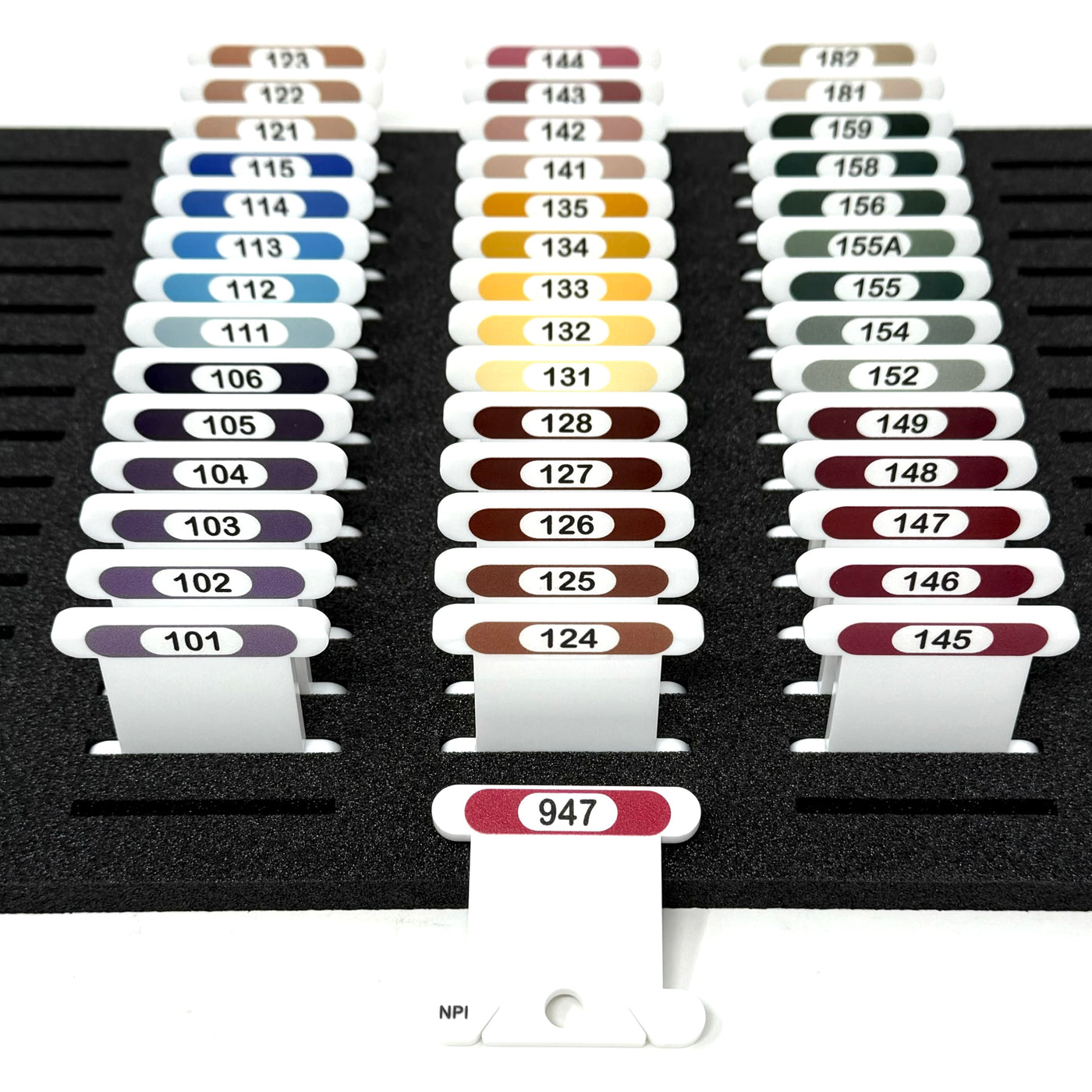 NPI - 3mm acrylic bobbins for Needlepoint Inc. Silks  | Printed number and colour swatch | x476 bobbins