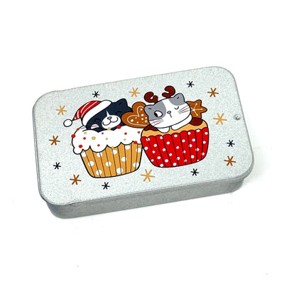 Reversible 'Cat-Cakes' Needle Minder Set with Tin