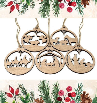 Nativity themed Christmas Tree decorations (set of 5)