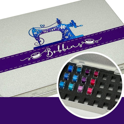 Sewing Machine Bobbin Storage tin with foam insert to hold x28 bobbins | Perfect for Travel