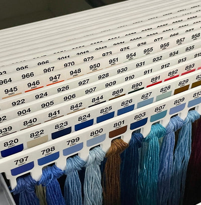 Floss hangers with x500 printed DMC swatches - x34 acrylic hangers (no floss or storage included)