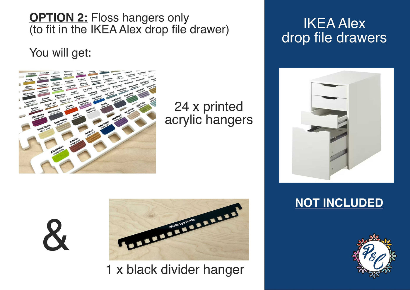 Weeks Dye Works Floss hangers with x353 printed swatches - x24 acrylic hangers | NO floss or storage included