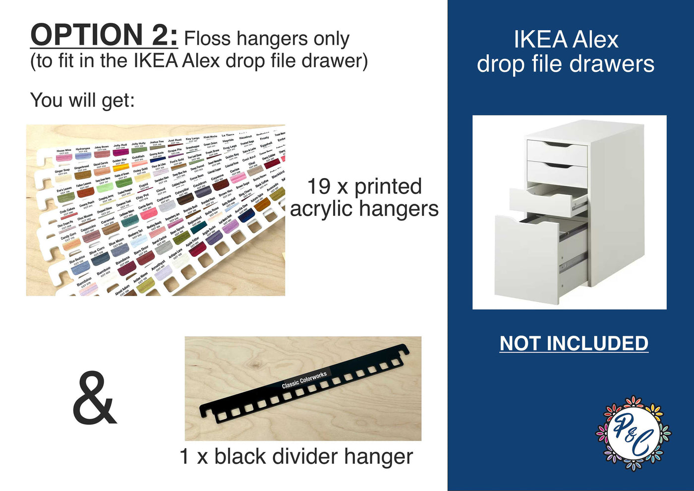Classic Colorworks Floss hangers with x272 printed swatches - x19 acrylic hangers | NO floss or storage included
