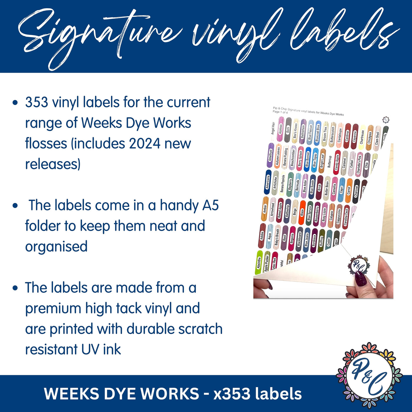 Weeks Dye Works - signature vinyl labels for WDW current range (x353)