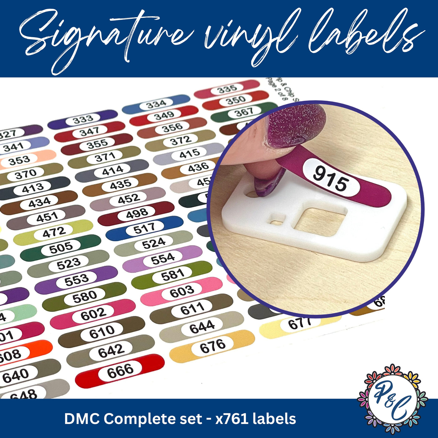 DMC - Signature vinyl labels for all DMC colours (x763 labels) | Includes Etoile, Coloris, Variations, Light Effects, Satin and Discontinued