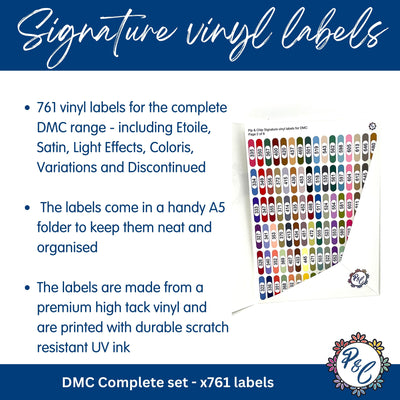 DMC - Signature vinyl labels for all DMC colours (x763 labels) | Includes Etoile, Coloris, Variations, Light Effects, Satin and Discontinued