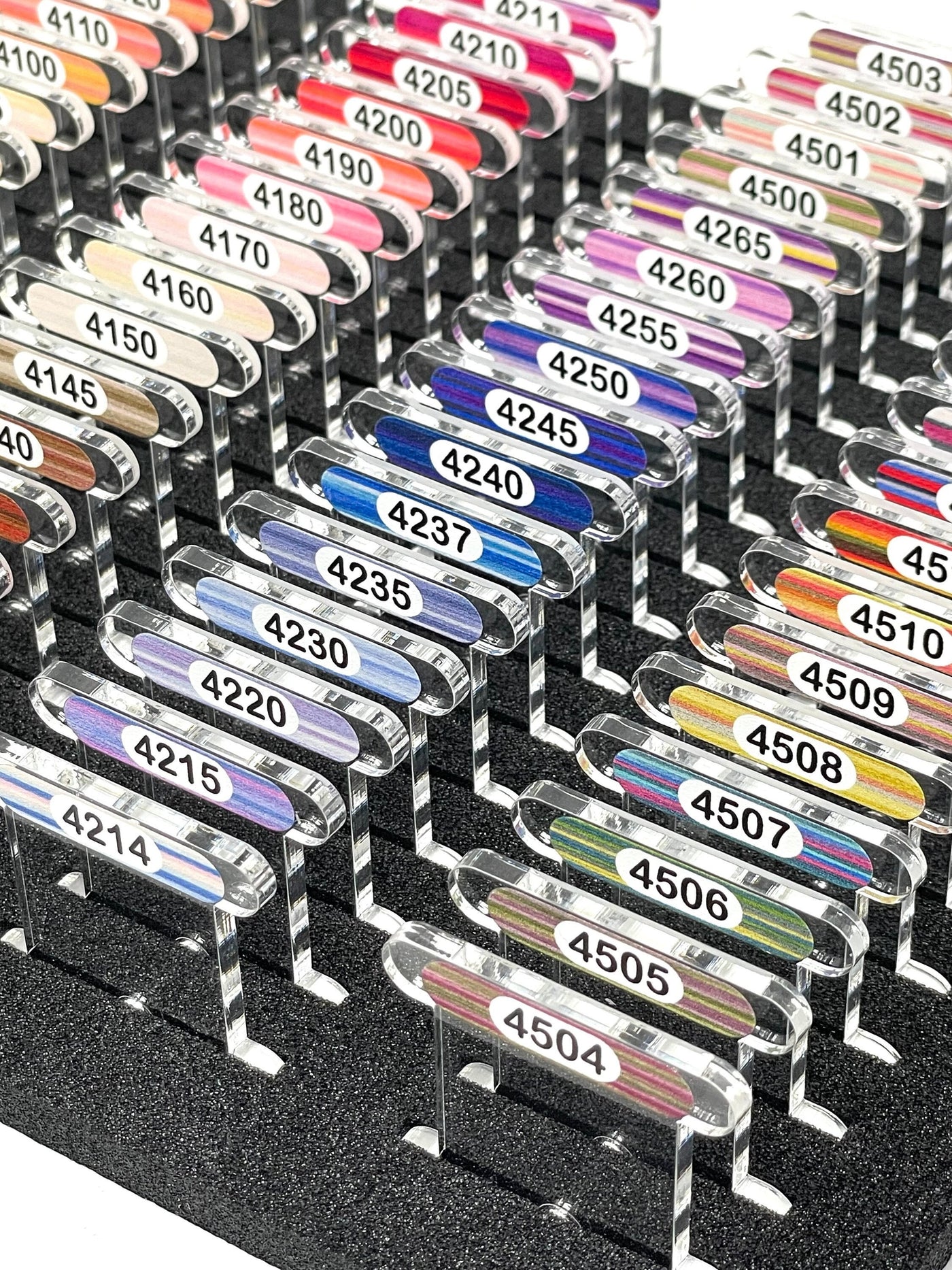 CLEAR 3mm acrylic bobbins for DMC Colour Variations & Coloris with printed number and colours (x84 bobbins)