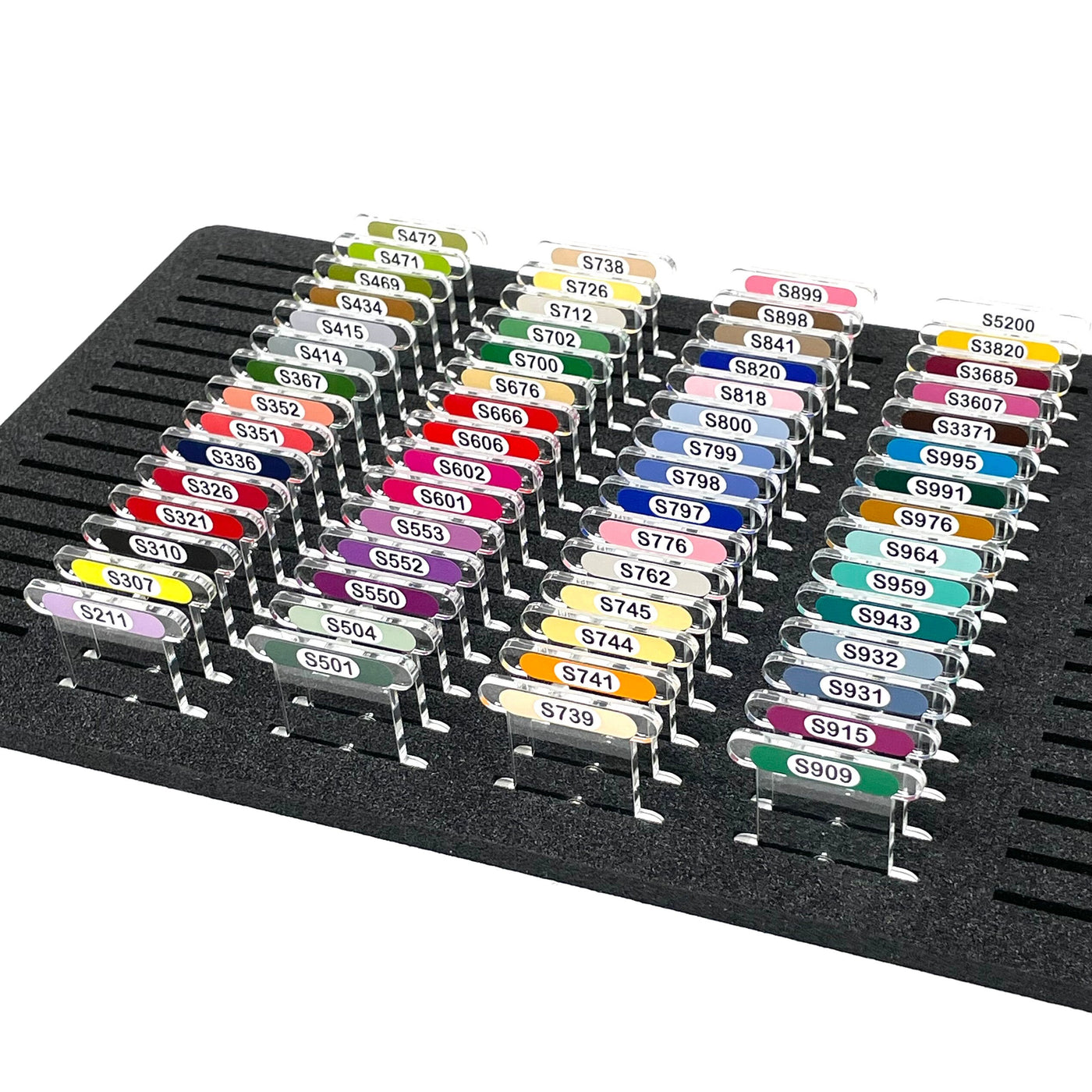 CLEAR 3mm acrylic bobbins for DMC Satin threads with printed number and swatch (x60 bobbins)