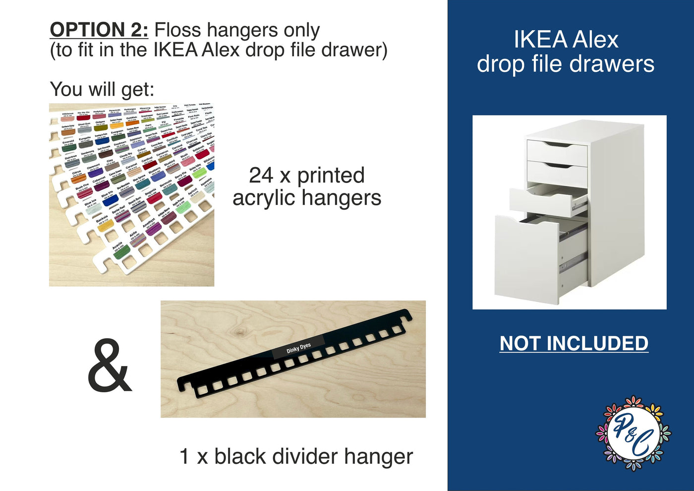 Dinky Dyes floss hangers with x314 printed swatches - x21 acrylic hangers (no floss or storage included)