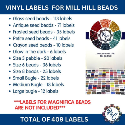 Vinyl labels for Mill Hill Beads (x409 labels) - 2 sizes available (labels only - beads and containers not included)