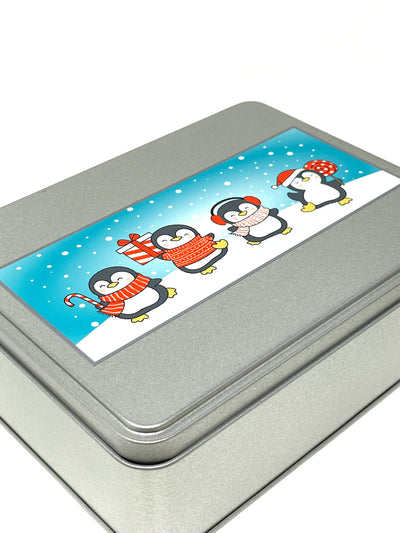 Penguin WIP bobbin storage tin with foam insert to hold 30 bobbins for cross stitch / embroidery projects