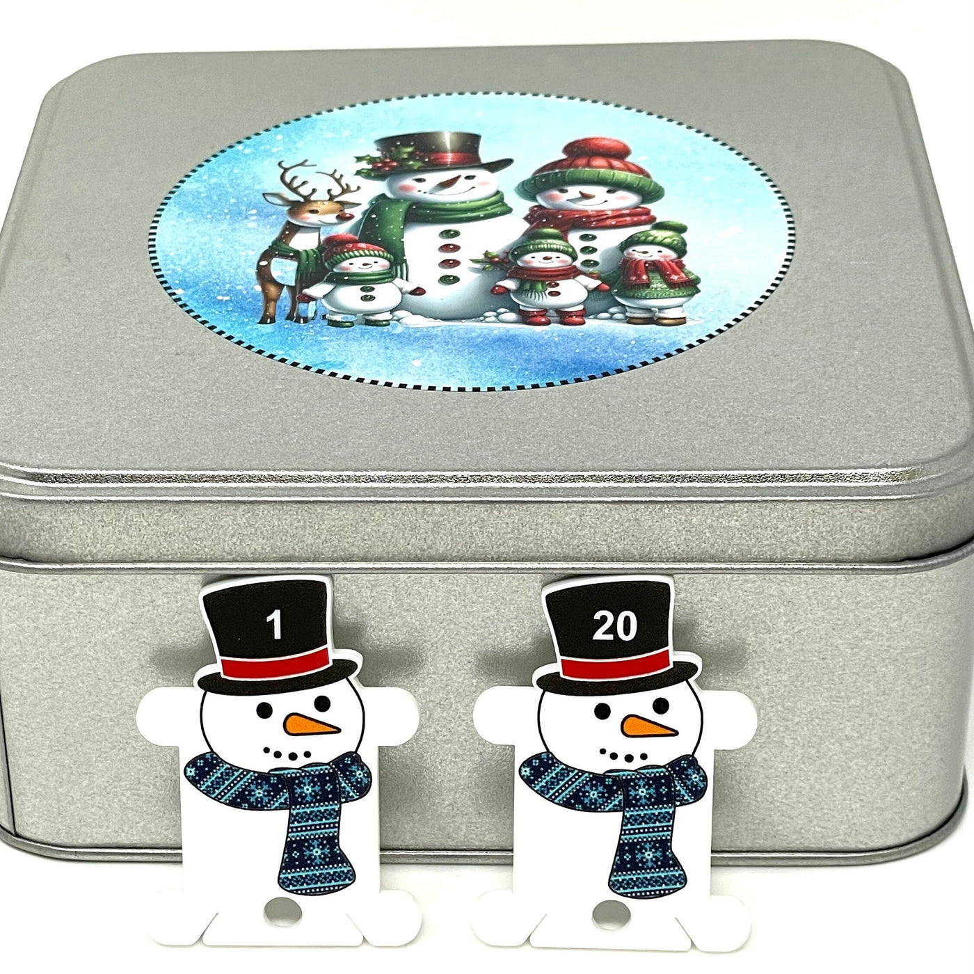 Snowman Gift Set - Tin with x20 acrylic snowmen bobbins