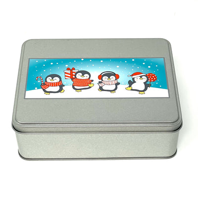 Penguin WIP bobbin storage tin with foam insert to hold 30 bobbins for cross stitch / embroidery projects