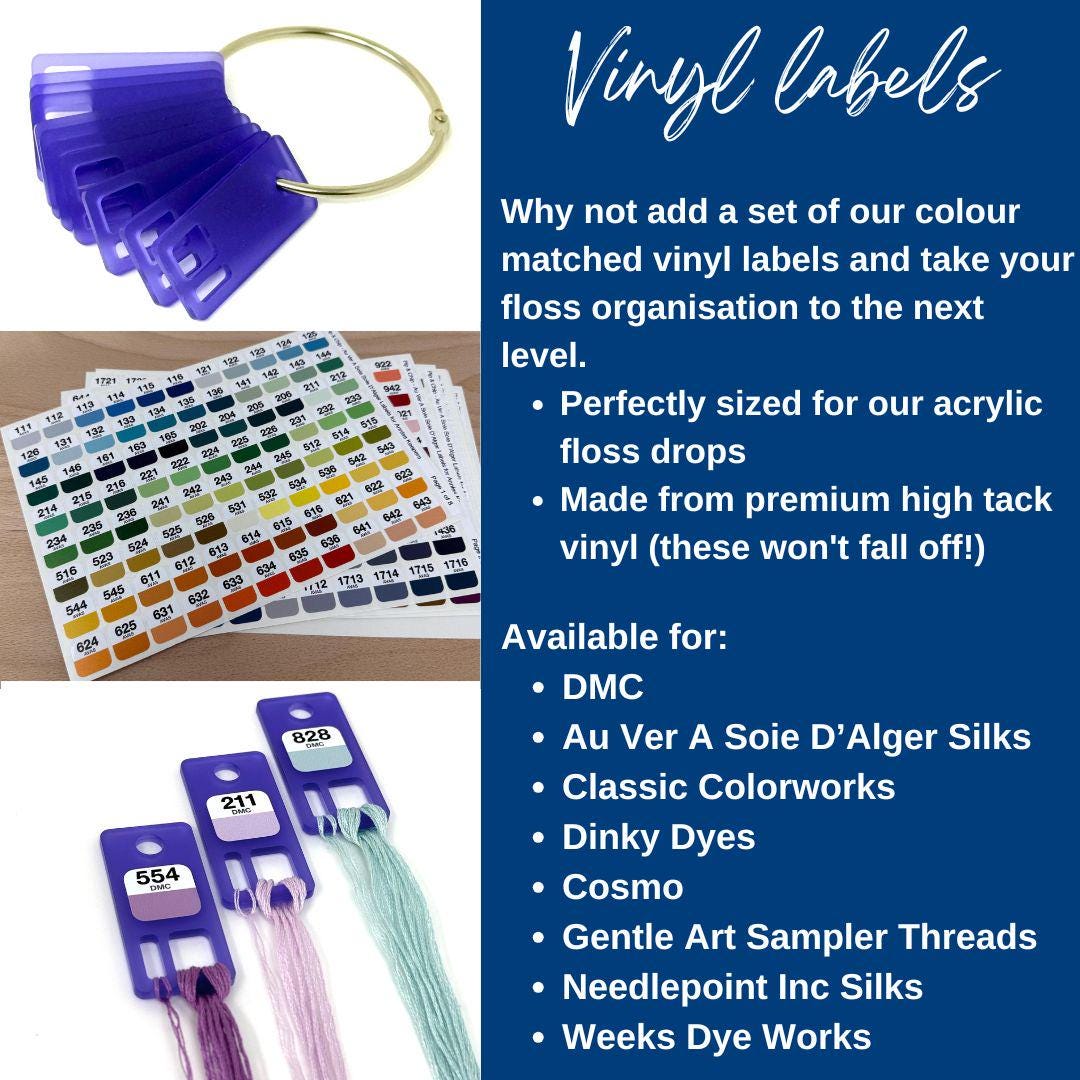 Purple Frost Acrylic Floss Drops (sets of 20, 100 or 200) with optional vinyl labels
