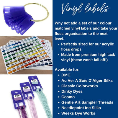 Purple Frost Acrylic Floss Drops (sets of 20, 100 or 200) with optional vinyl labels
