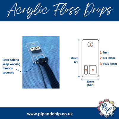 Clear Acrylic Floss Drops (sets of 20, 100 or 200) with optional vinyl labels