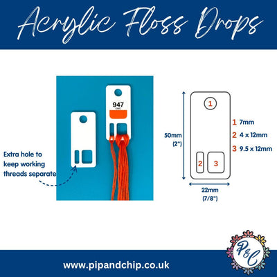 White Acrylic Floss Drops (sets of 20, 100 or 200) with optional vinyl labels