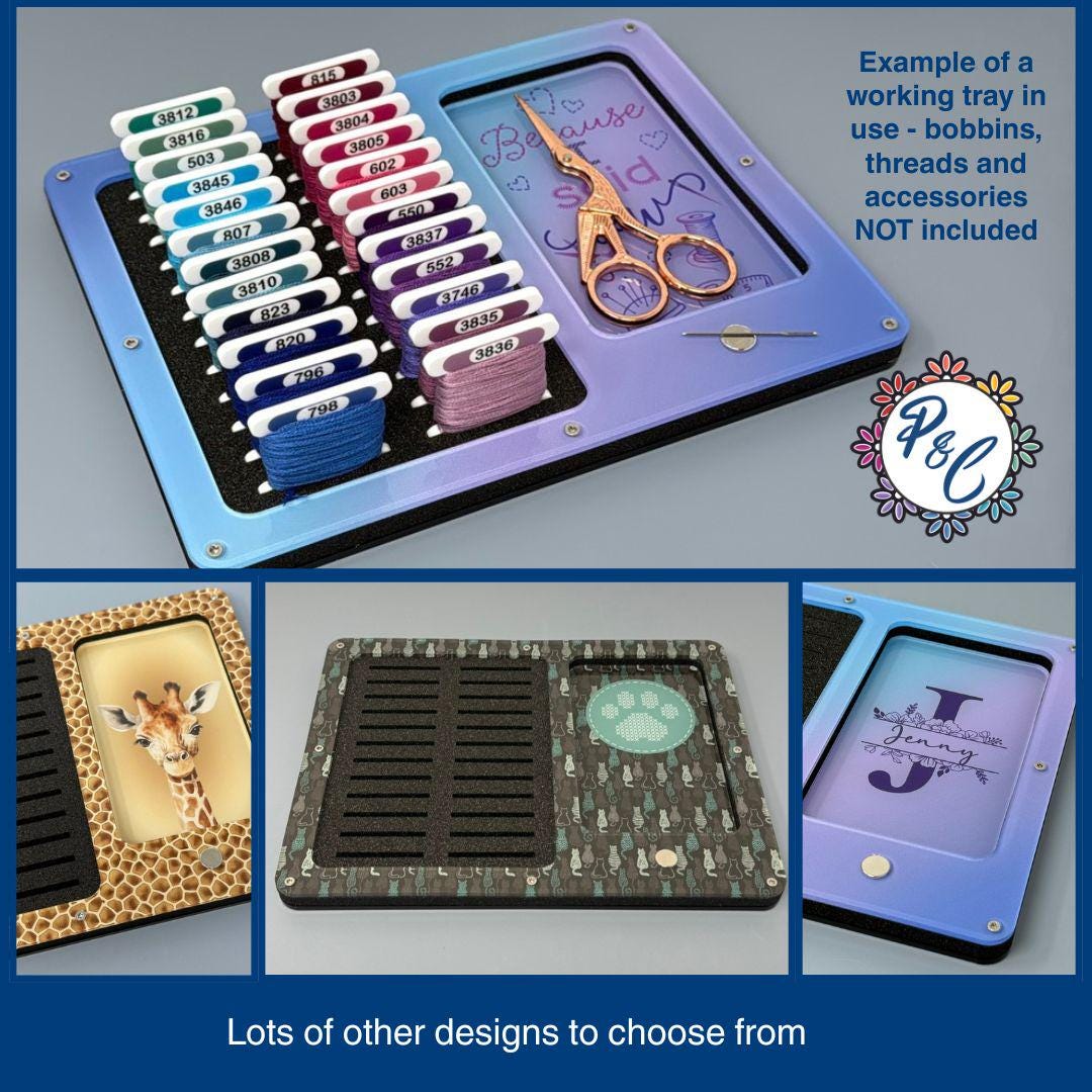 Personalised Monogram Ombre Working Tray for Cross Stitch and Embroidery (holds x24 bobbins)