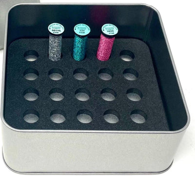 Kreinik storage tin with foam insert to hold 25 small or 16 large spools (not included)