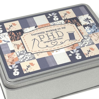 PHD Bobbin storage tin with foam insert to hold 30 bobbins for cross stitch / embroidery projects