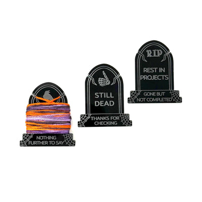 Acrylic Tombstone Bobbins | Halloween Floss Bobbins - Set of 8