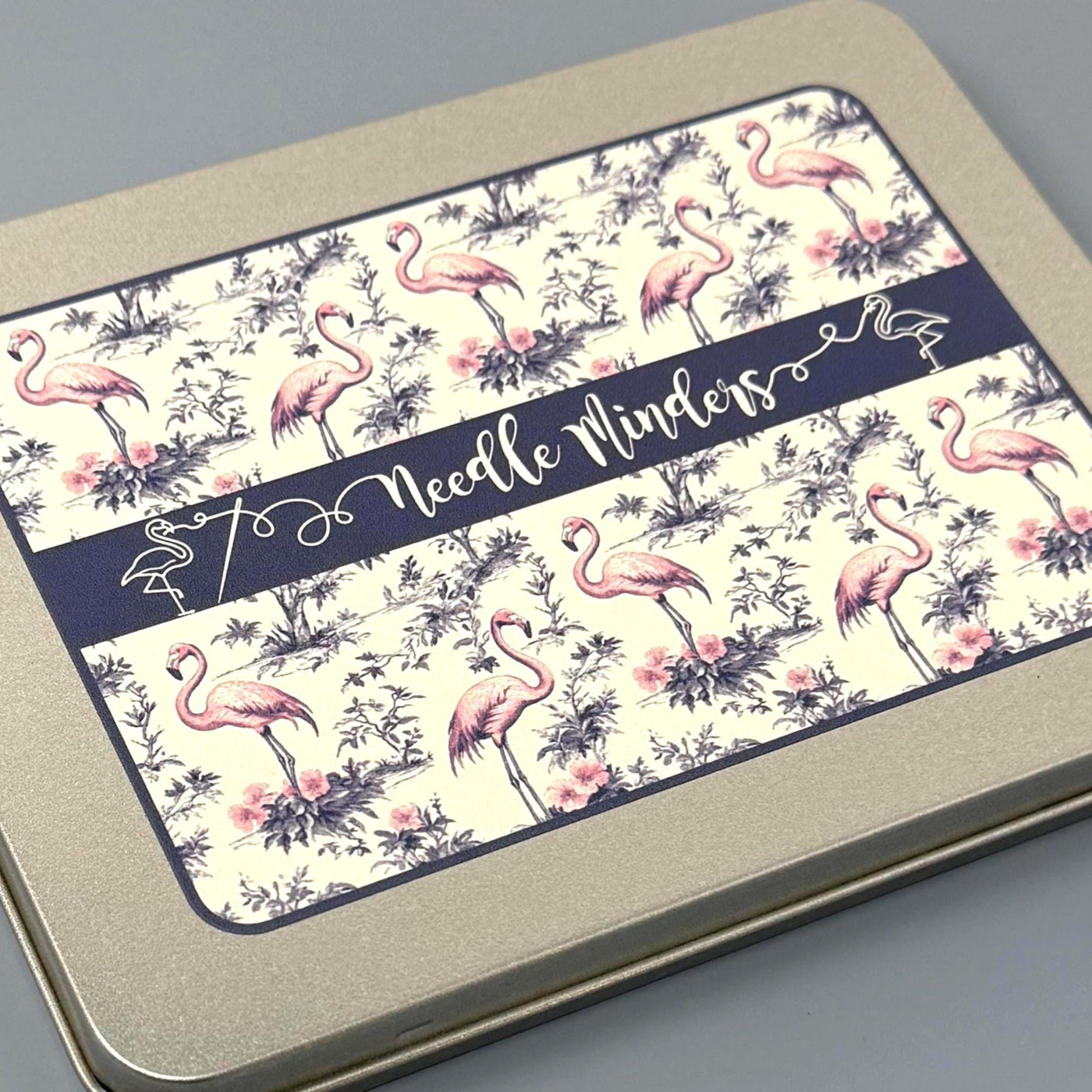 Flamingo Needle Minder Storage tin - perfect for storing your Needle Minders