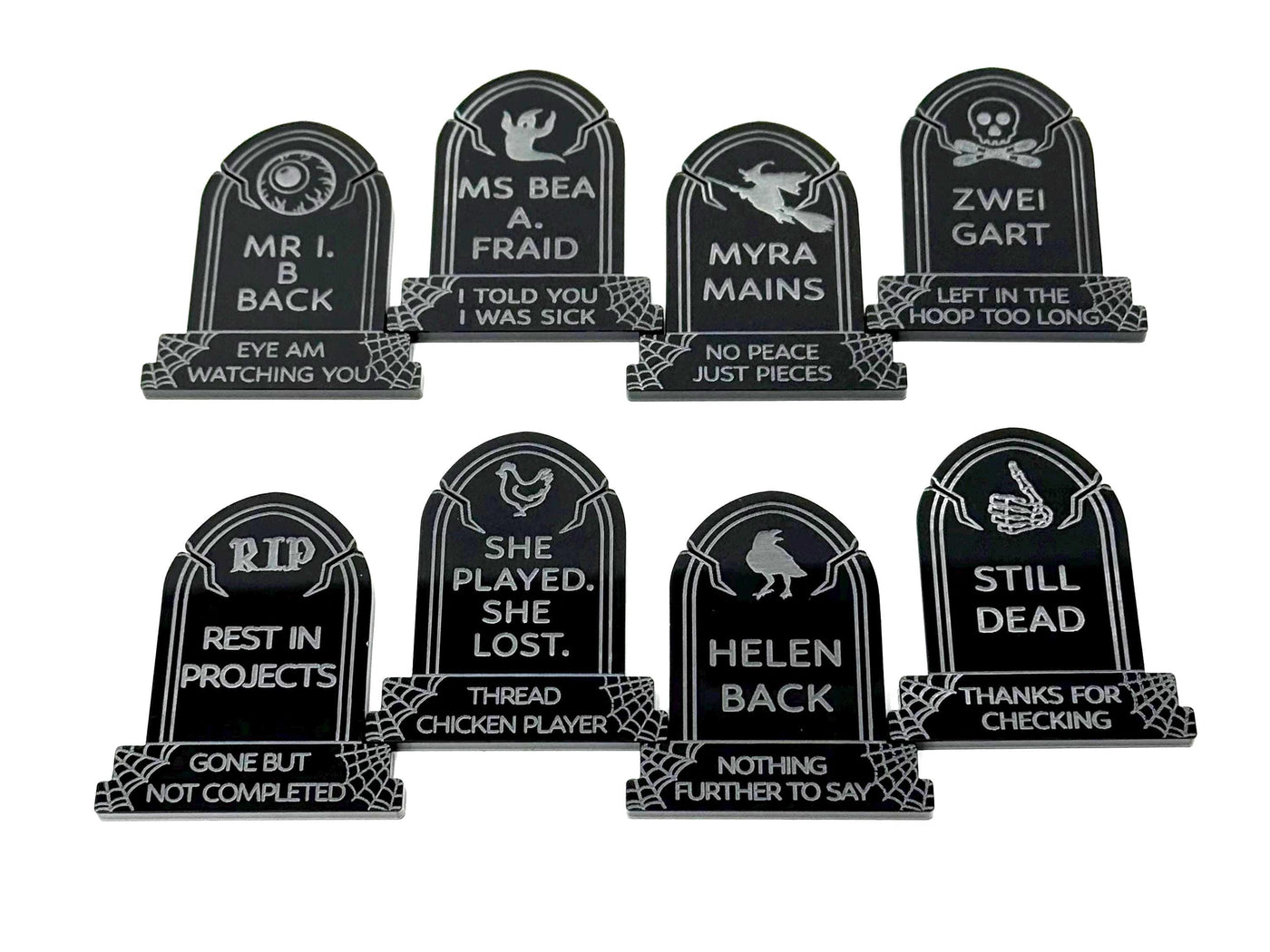 Acrylic Tombstone Bobbins | Halloween Floss Bobbins - Set of 8