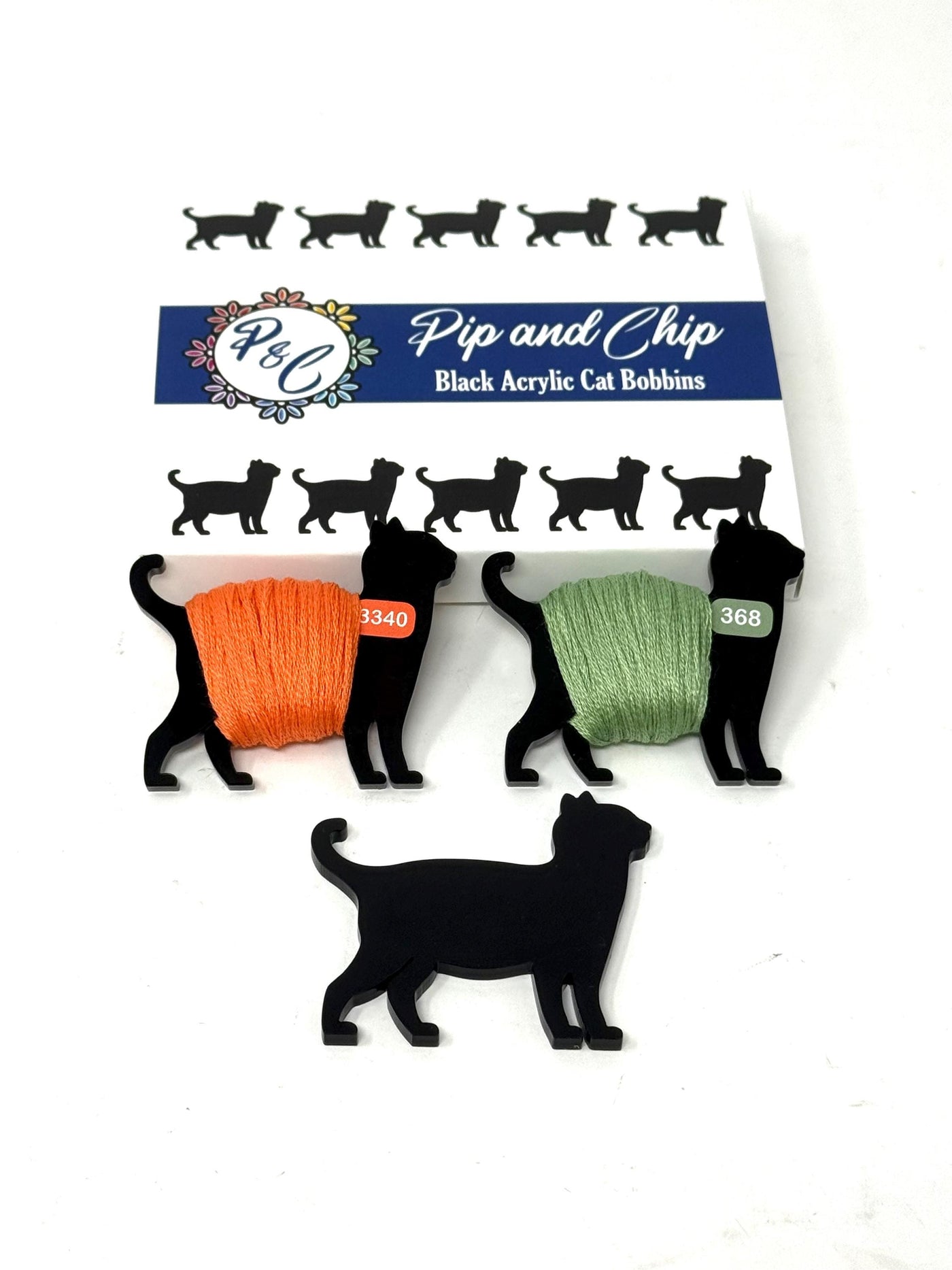 Acrylic Black Cat Bobbins | Halloween Floss Bobbins - Set of 12