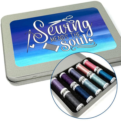 Sewing Mends the Soul Storage Tin for 10 spools | Choice of Foam inserts for Sulky, Gutermann, Au Ver a Soire | spools not included