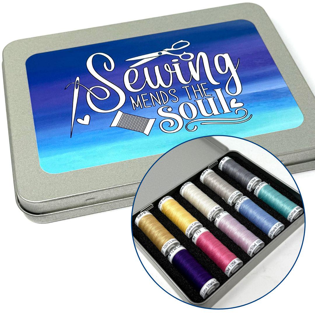 Sewing Mends the Soul Storage Tin for 10 spools | Choice of Foam inserts for Sulky, Gutermann, Au Ver a Soire | spools not included