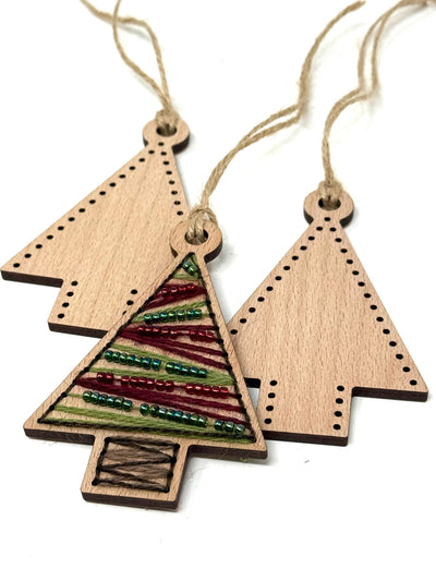 Wooden Christmas Tree decoration blanks (set of 6) | Stitch your own