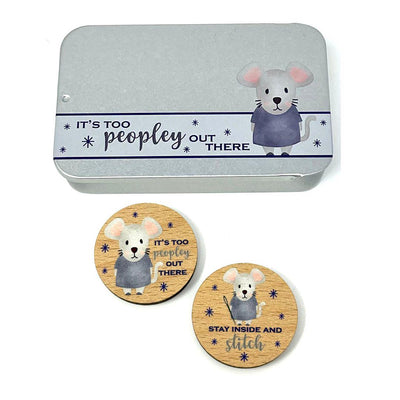 Reversible 'Too Peopley" needle minder magnet with tin - Cross stitch / embroidery gift
