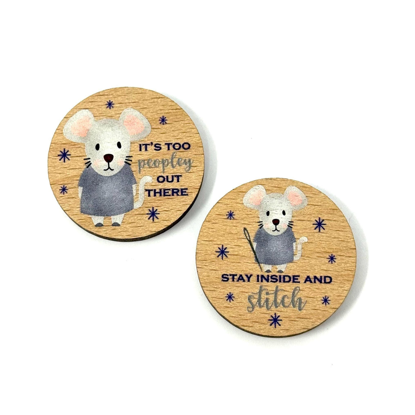 Reversible 'Too Peopley" needle minder magnet with tin - Cross stitch / embroidery gift