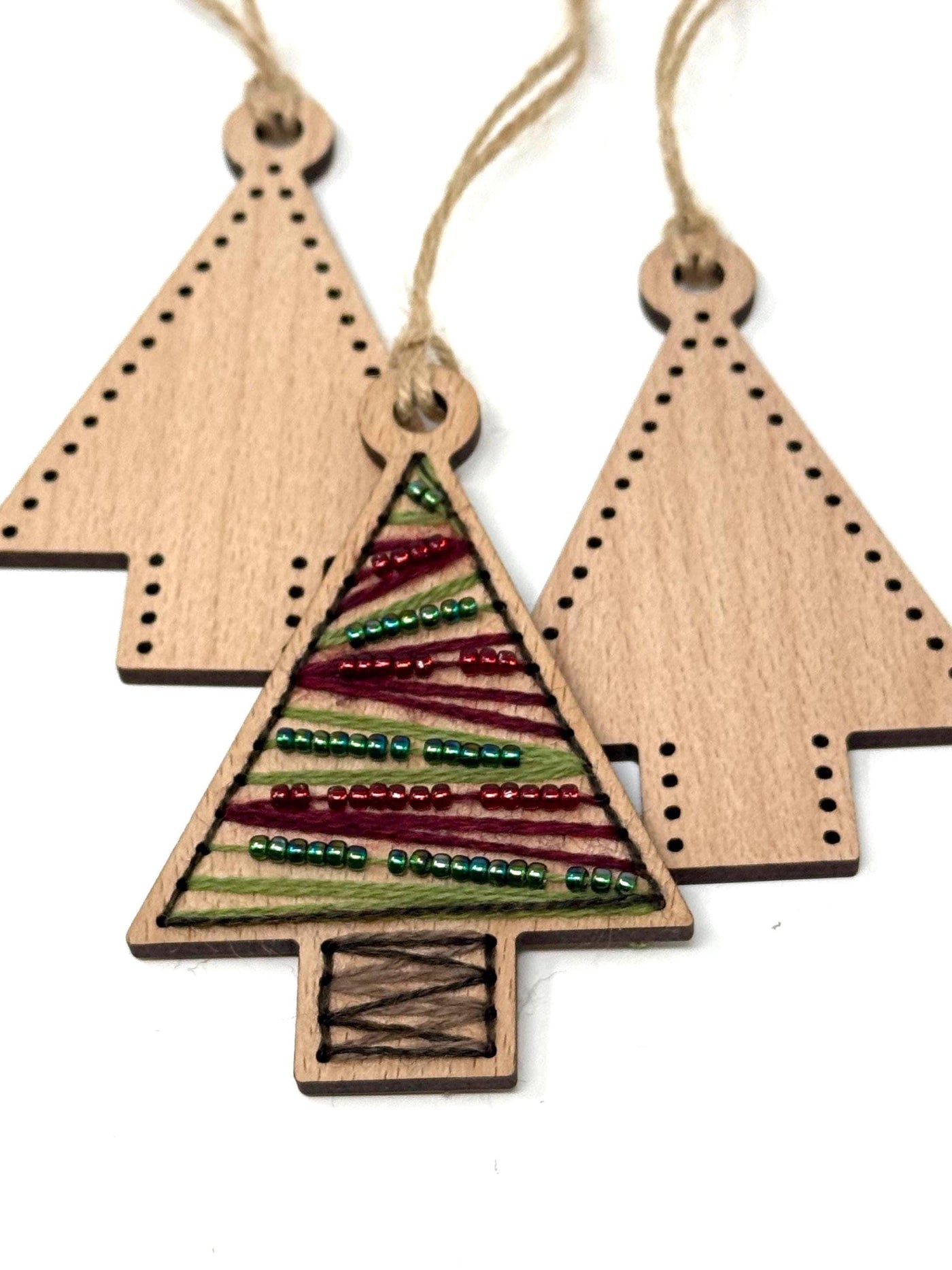 Wooden Christmas Tree decoration blanks (set of 6) | Stitch your own