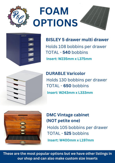 Foam options for storing cross stitch bobbins by Pip and Chip 