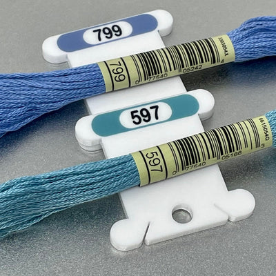 DMC 3mm acrylic bobbins with printed number and colours - small sets (84 bobbins)
