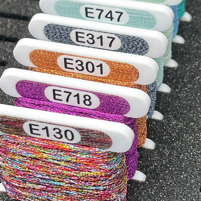 DMC light effects & fluorescent 3mm acrylic bobbins with printed number and colours (x40 bobbins)