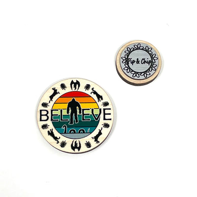 Cryptid 'Believe' needle minder magnet for cross stitch and embroidery