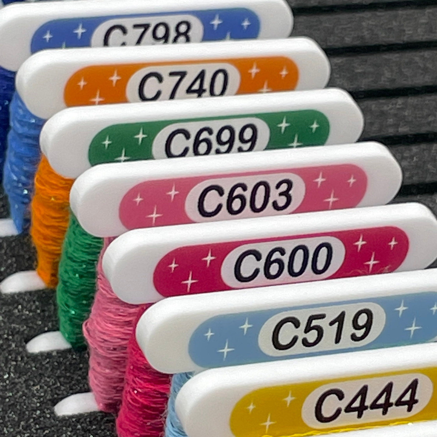 ETOILE - Acrylic bobbins for DMC Etoile threads with printed number and swatch (x35 bobbins)