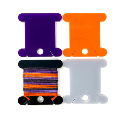 HALLOWEEN MIX - black, orange, grey & purple 3mm acrylic bobbins  (set of 24 bobbins)