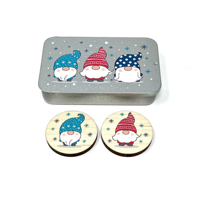 Reversible Gnome Needle Minder Magnet with tin - Cross stitch / embroidery gift